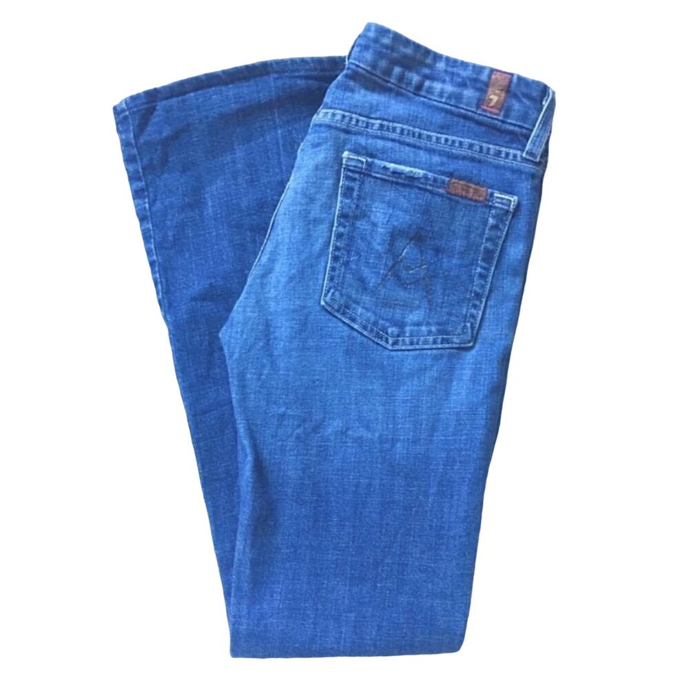 7 FAM Mankind A Pocket Design Boot Cut Flare Light Blue Wash Denim Jeans 27 - Picture 2 of 8